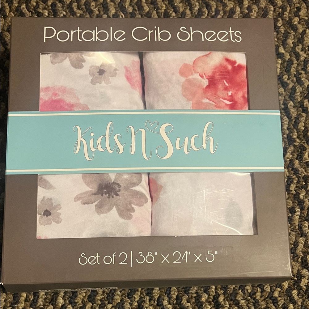 Floral Portable Crib Sheets - Pink and Gray 2 Pack